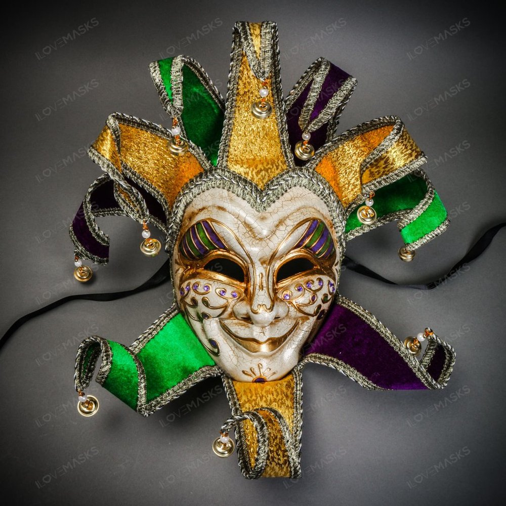 Mardi Gras Luxury Jester Crackle Joker Venetian Masquerade Theater Act Face Mask
